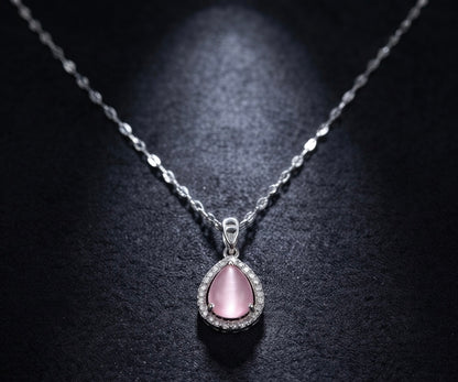 Blush Pink Teardrop Halo Pendant Necklace