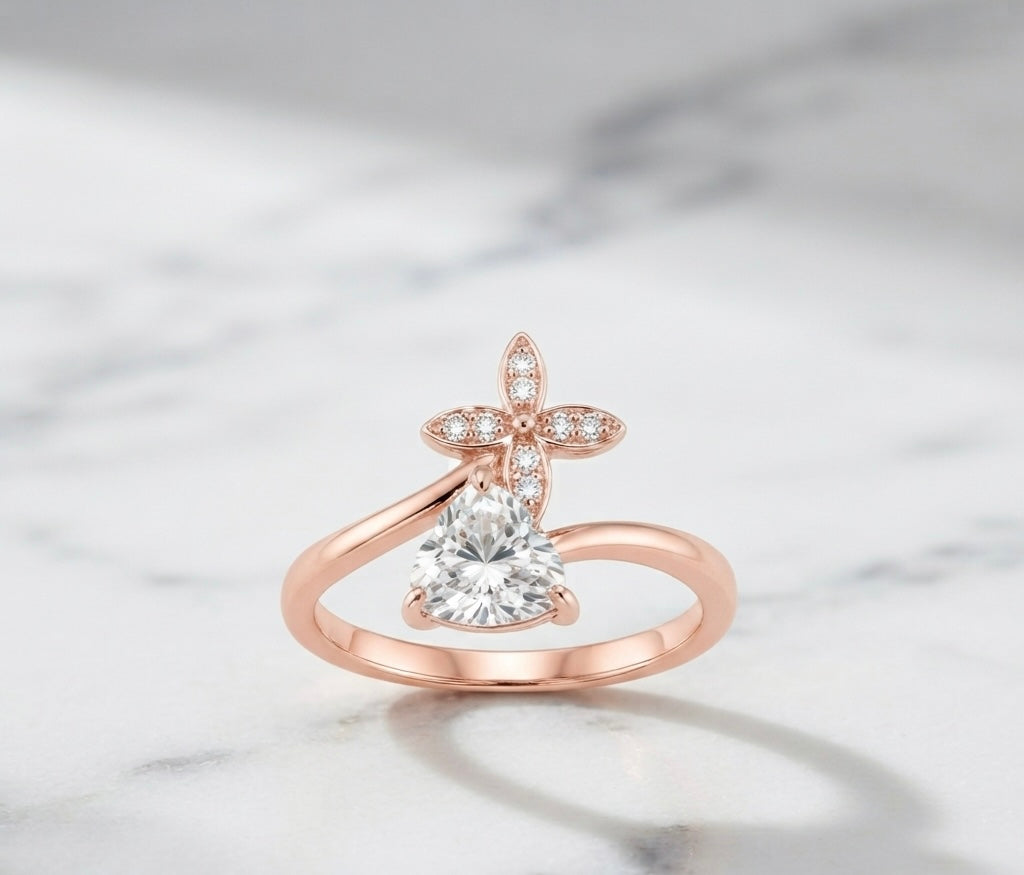 Rose Gold Blossom Heart Solitaire Ring