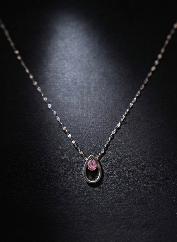 Blush Pink Teardrop Silver Necklace