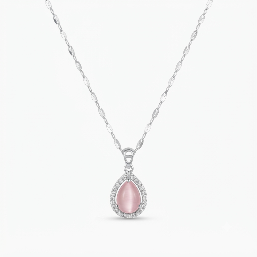 Blush Pink Teardrop Halo Pendant Necklace