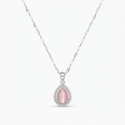 Blush Pink Teardrop Halo Pendant Necklace