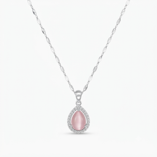 Blush Pink Teardrop Halo Pendant Necklace