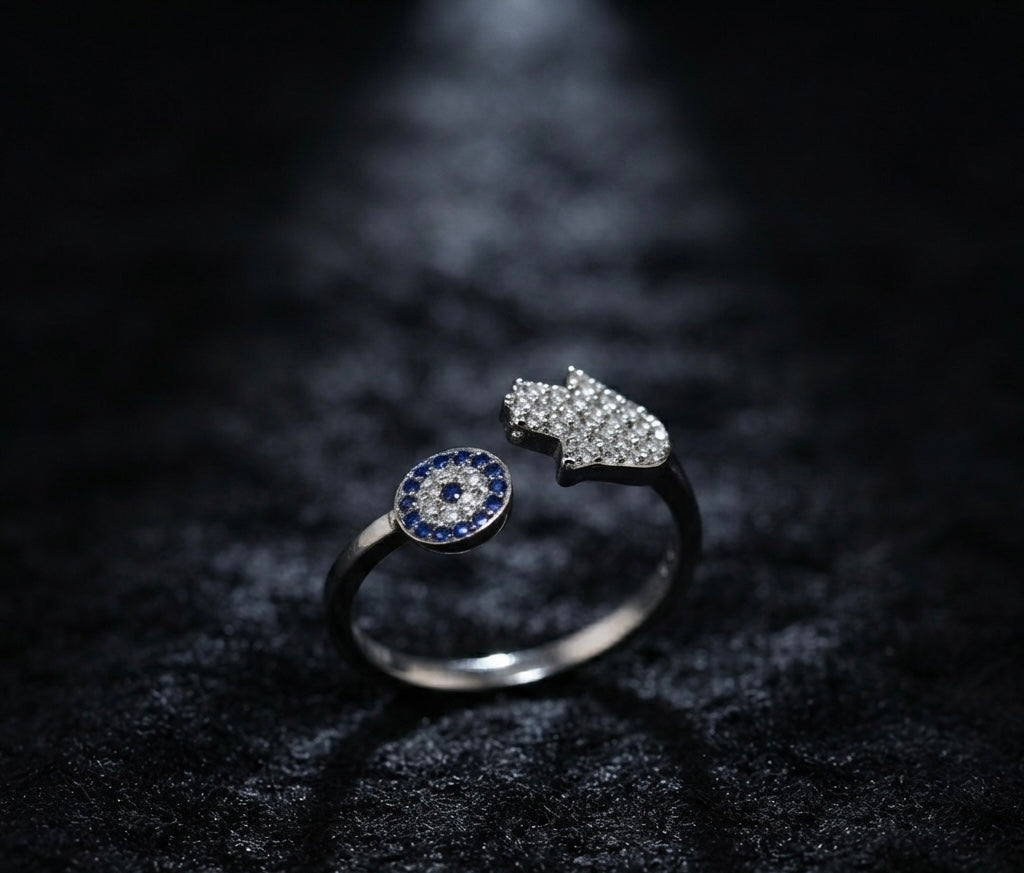 Evil Eye Hamsa Open Ring