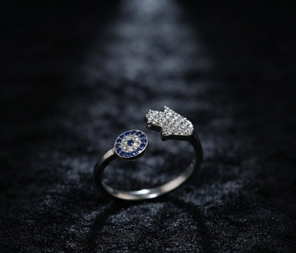Evil Eye Hamsa Open Ring