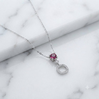 Pink Solitaire & Sparkling Halo Silver Pendant Necklace