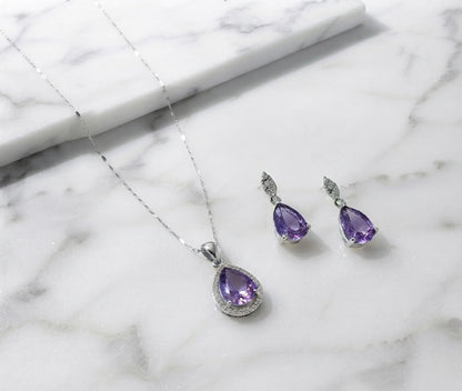 Royal Amethyst Teardrop Necklace & Earrings Set