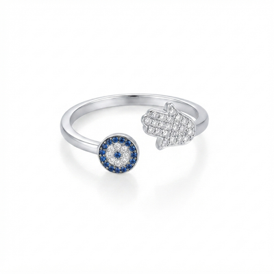 Evil Eye Hamsa Open Ring