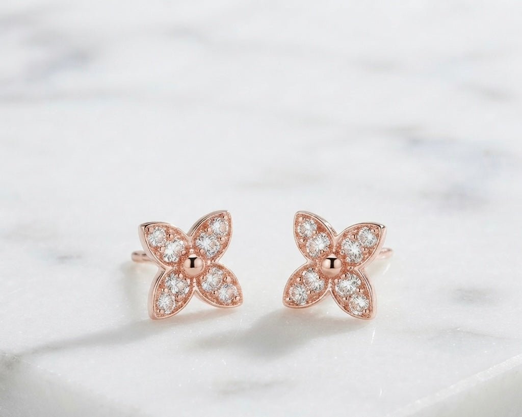 Rose Gold Floral Stud Earrings