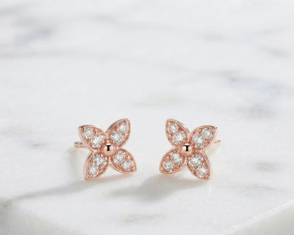 Rose Gold Floral Stud Earrings