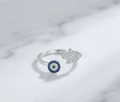 Evil Eye Hamsa Open Ring