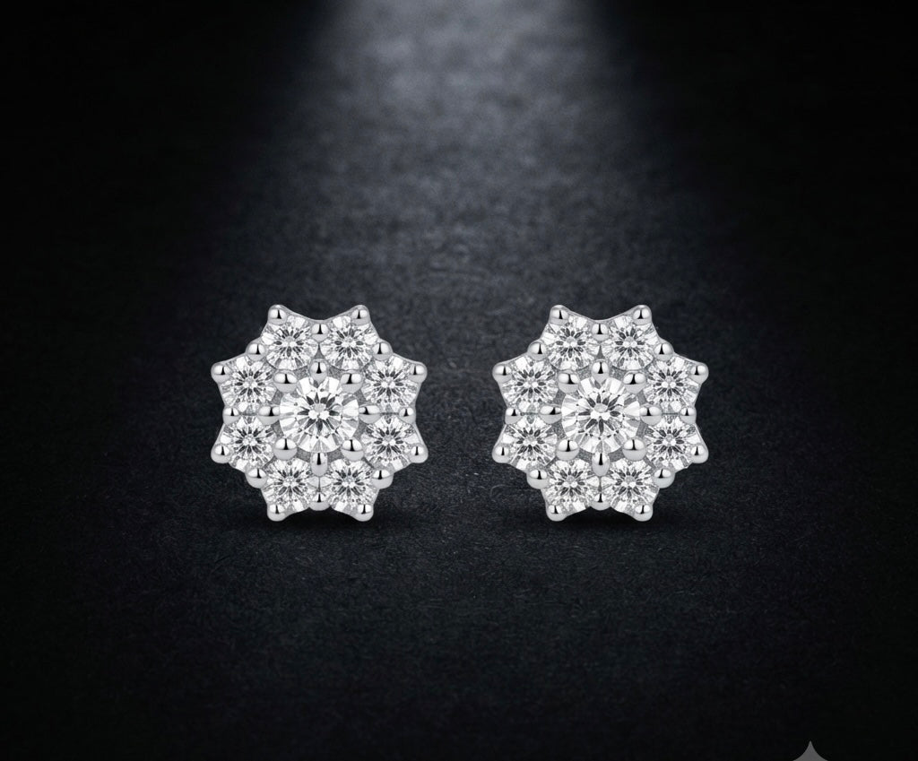 Sparkling Floral Cluster Stud Earrings