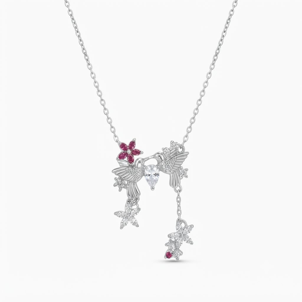 Lovebirds & Blossoms Silver Necklace