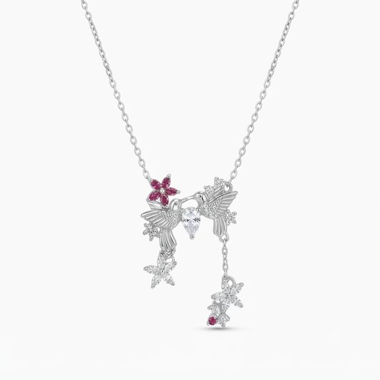 Lovebirds & Blossoms Silver Necklace